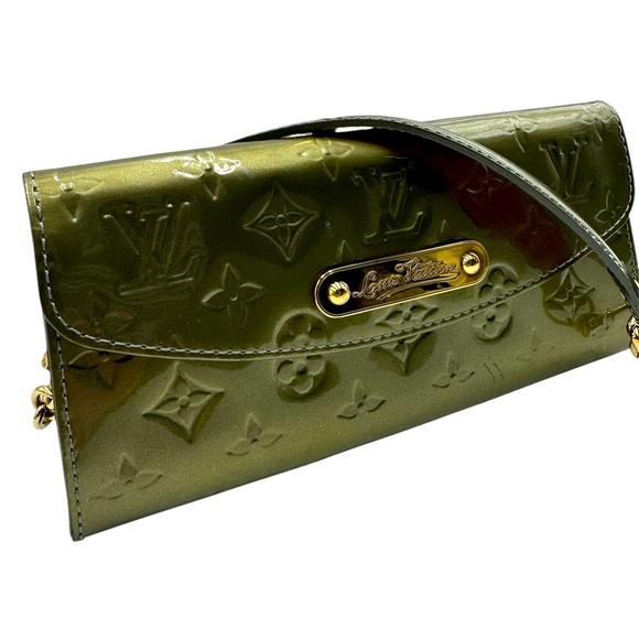 Louis Vuitton Olive Green Monogram Vernis LV Wallet On Chain Sunset Blvd Clutch - Picture 2 of 11